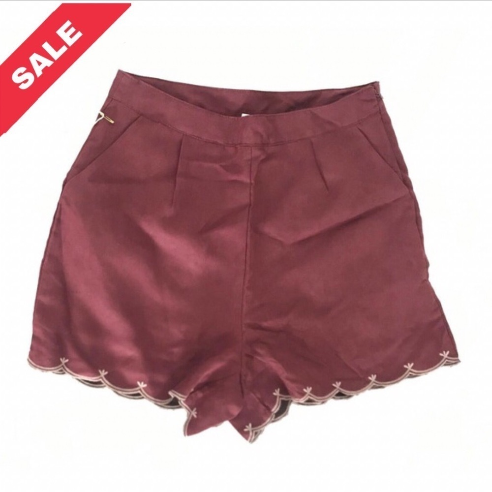 Double Zero | Womens Size M Shorts Red Faux Suede Embroidered Trim Booty Shorts